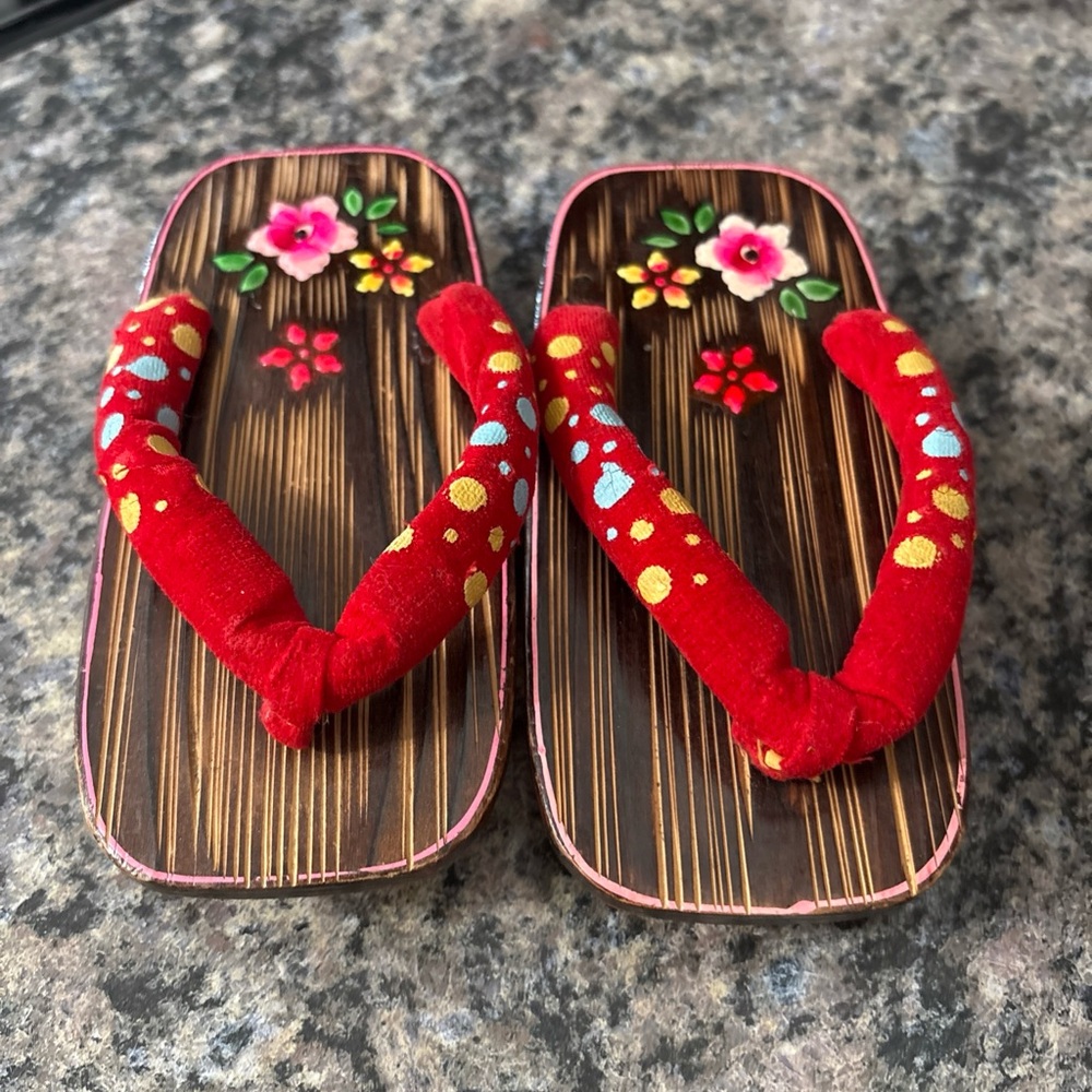 Little Kids Girls Toddlers Wooden Japanese Geta Sandals Slippers Shoes - 6